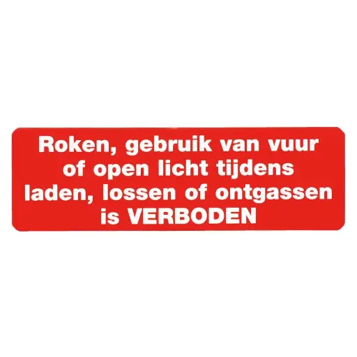 [10.56.430] Sticker "Roken Vuur tijdens laden en lossen Verboden" tekst 16x5cm